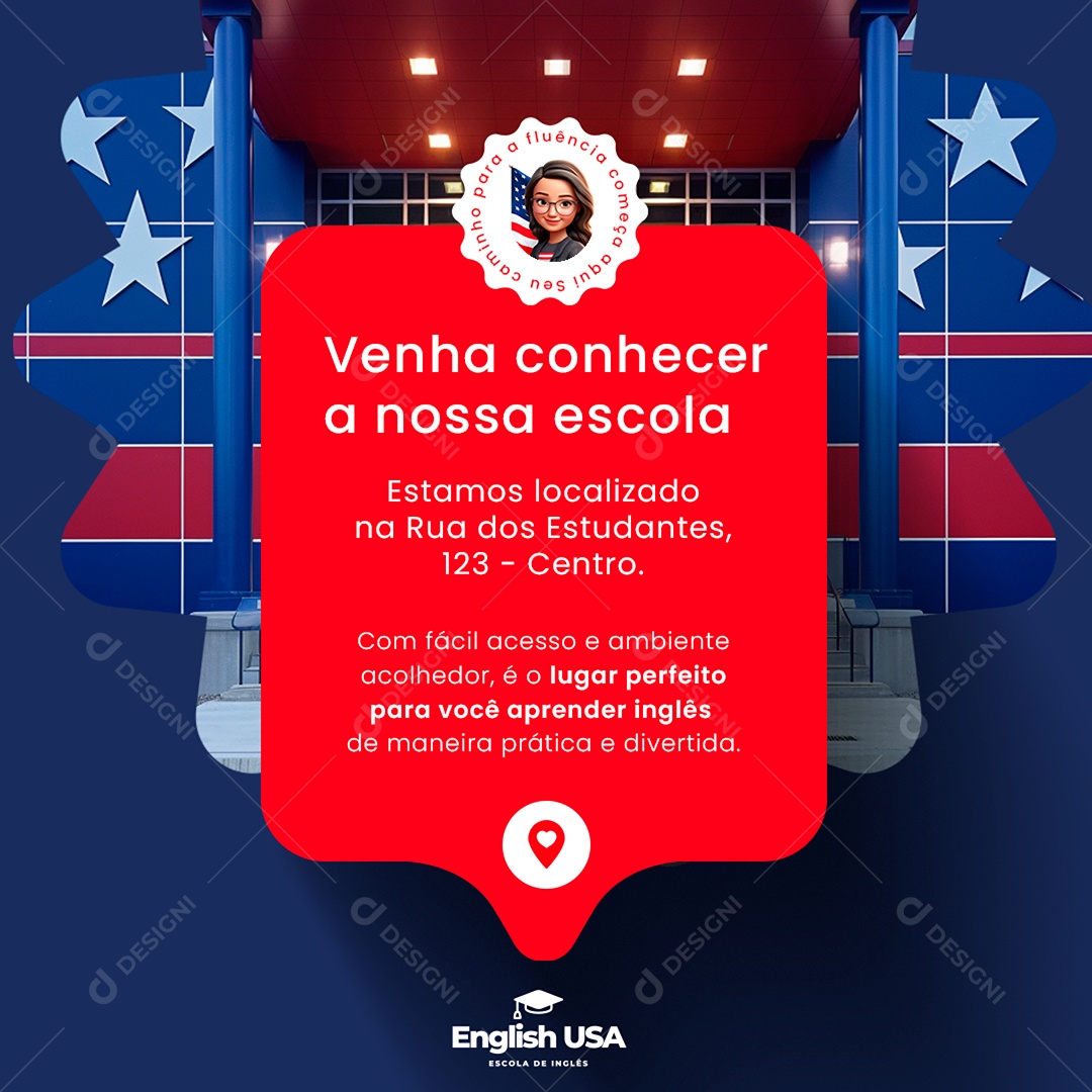 Escola de Inglês Venha Conhecer Nossas Escola Social Media PSD Estável