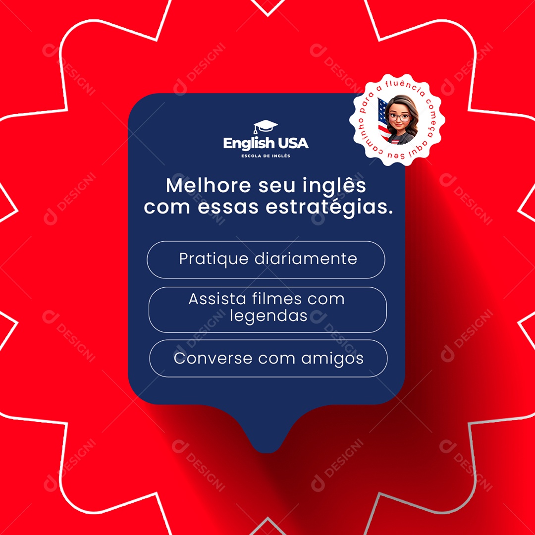 Escola de Inglês Melhore seu Inglês Social Media PSD Estável