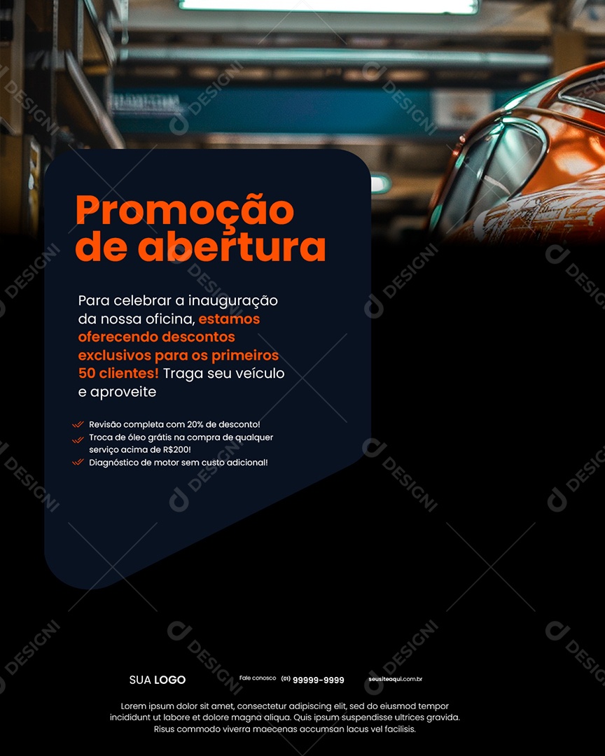 Social Media de Oficina Mecânica Promoção de Abertura PSD Editável