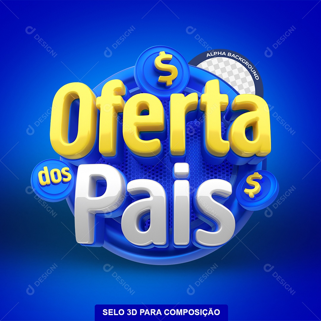 Oferta dos Pais Selo 3D Azul Amarelo e Branco para Composição PSD