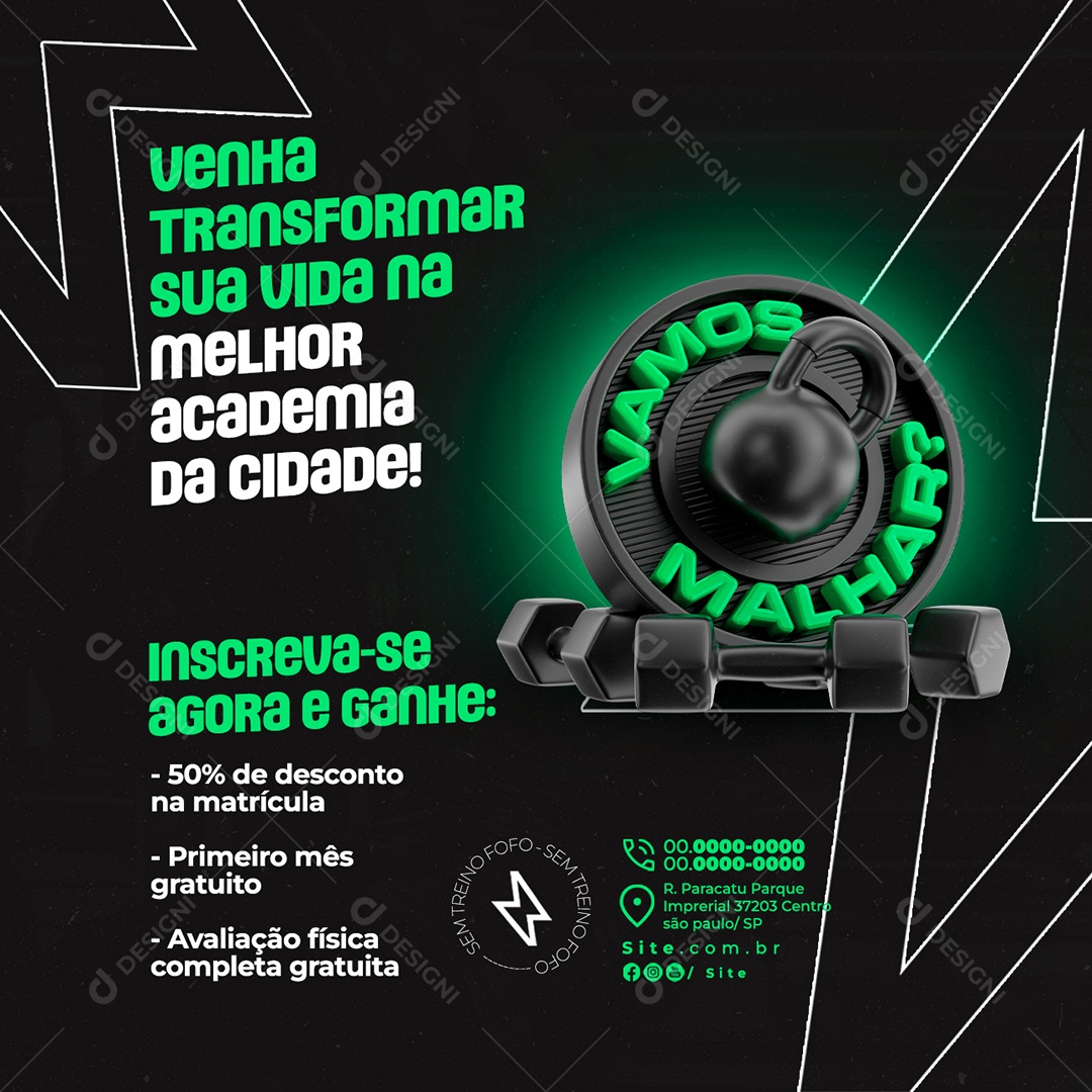 Academia Venha Transformar sua Vida Social Media PSD Editável