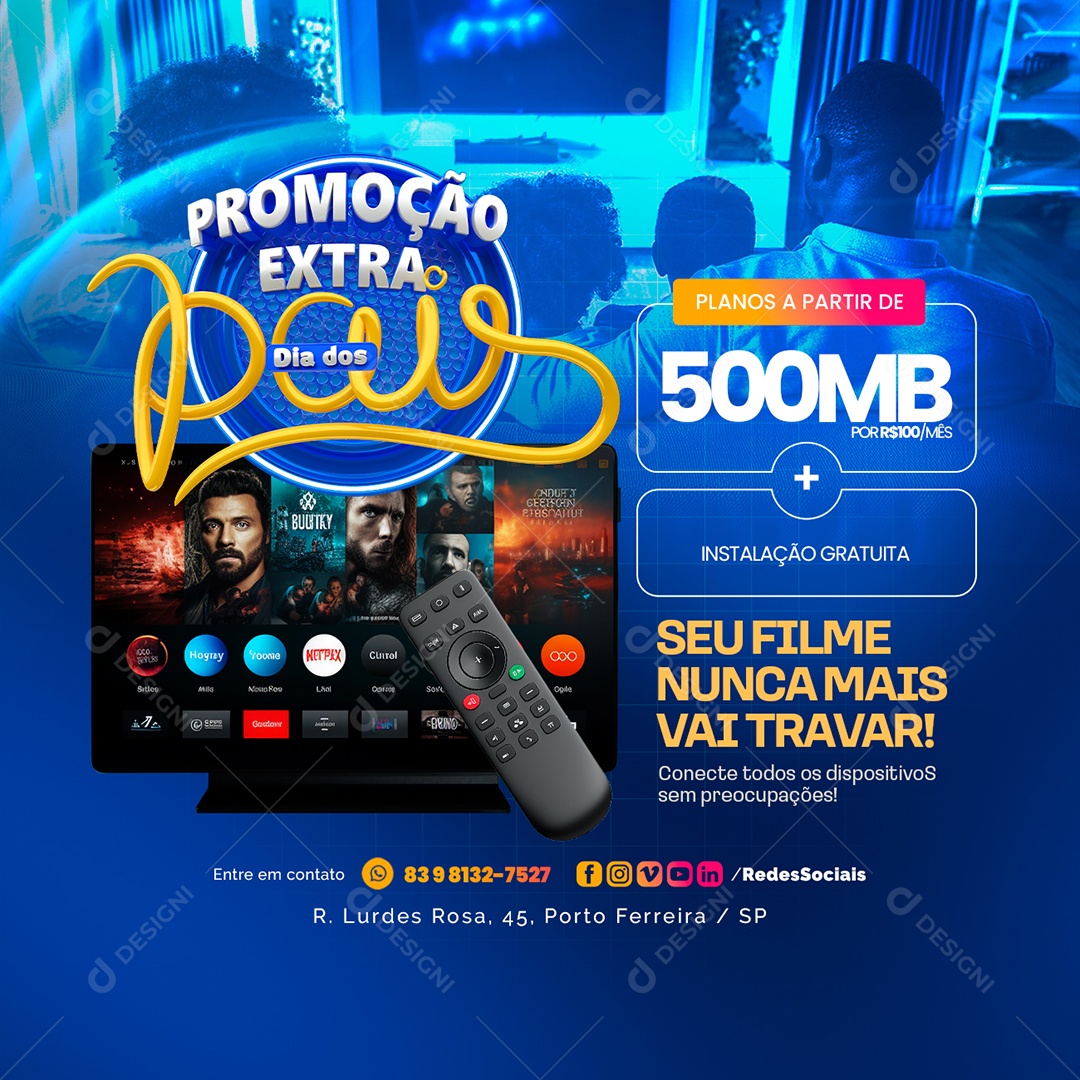 Promoção Extra Dia dos Pais Internet Filme Social Media PSD Editável