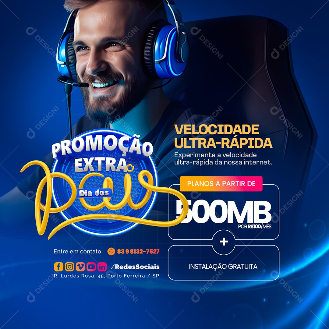 Promoção Extra Dia dos Pais Internet Velocidade Ultra Social Media PSD Editável