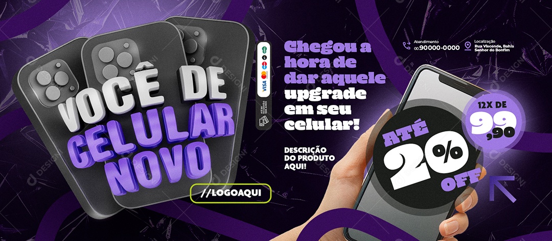 Banner Você de Celular Novo Loja de Celulares Até 20% Off Social Media PSD Editável