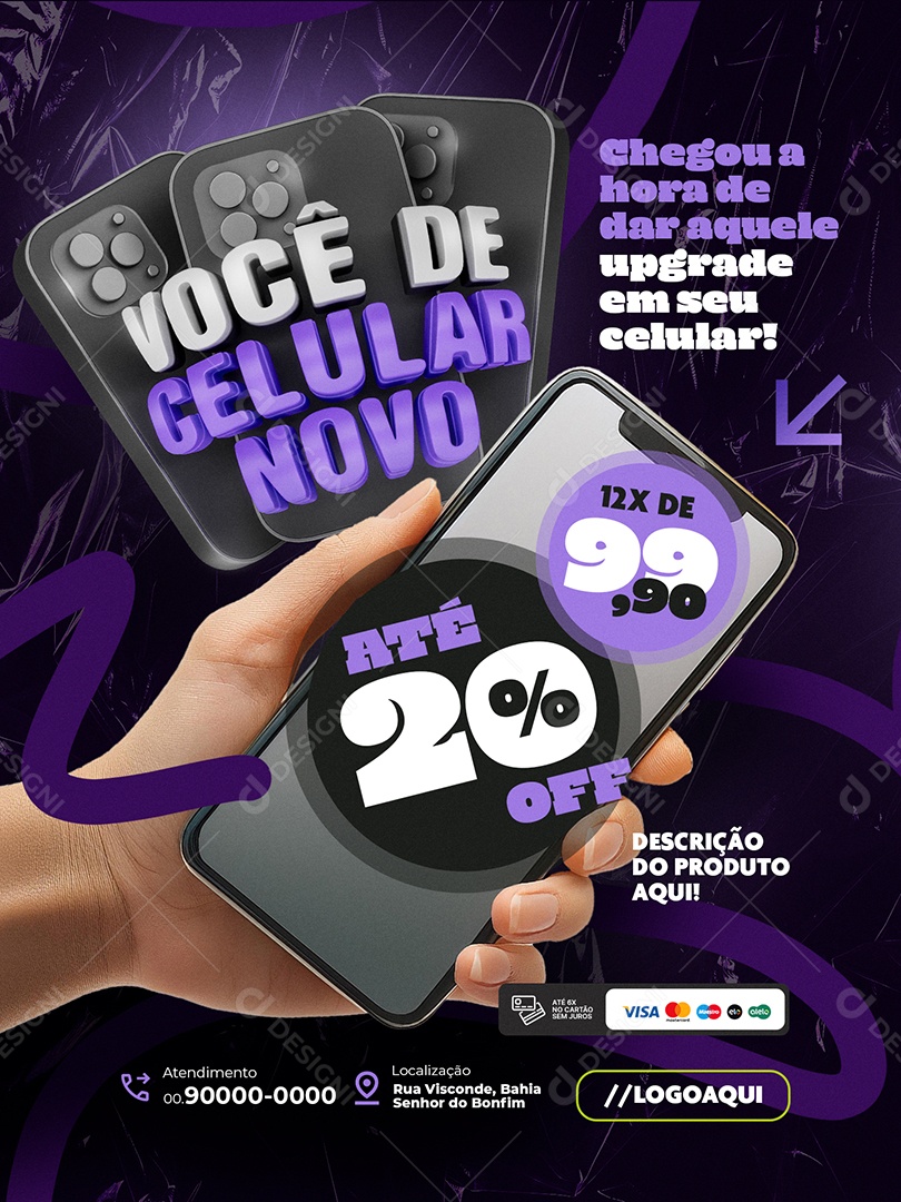 Você de Celular Novo Loja de Celulares Encarte Até 20% Off Social Media PSD Editável