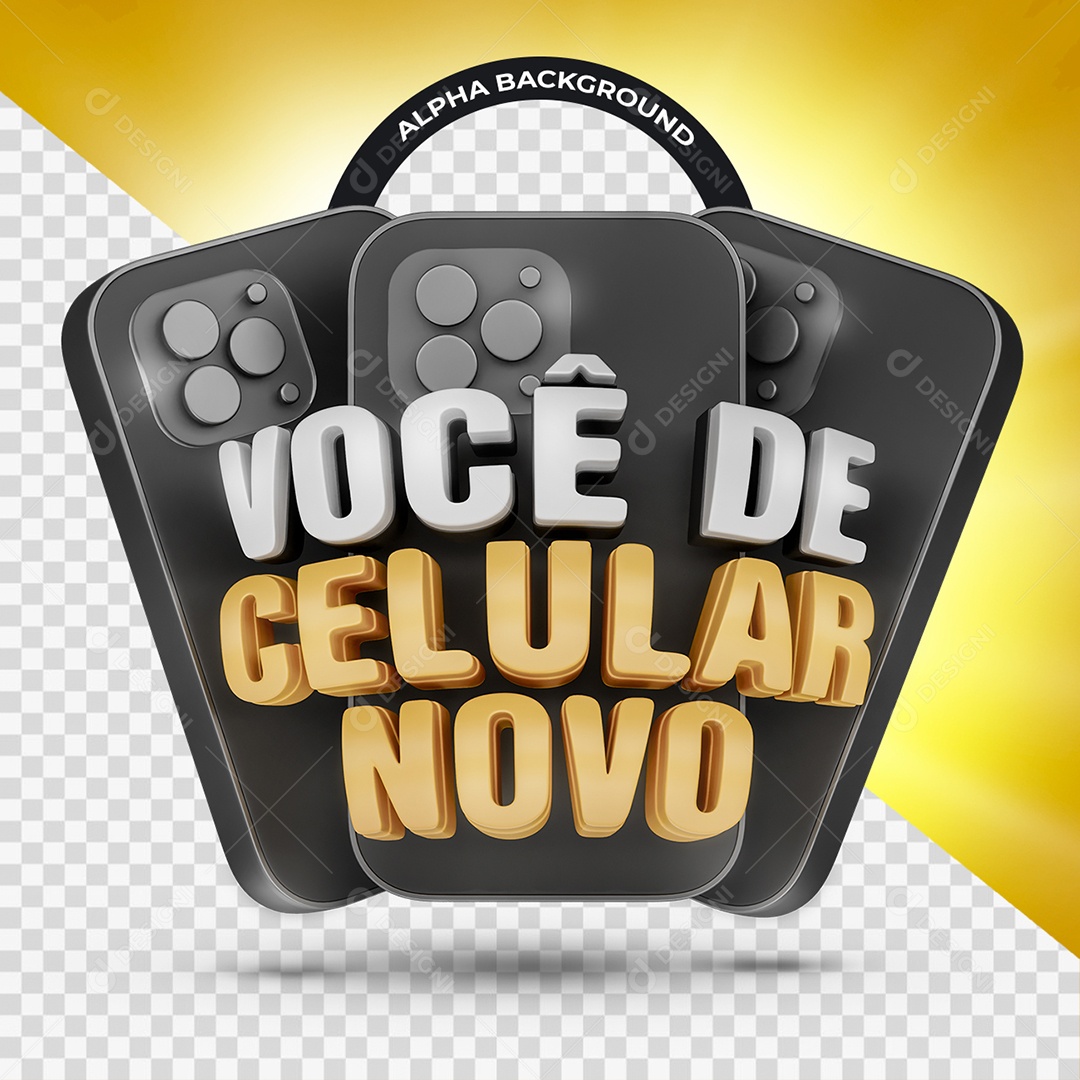 Você de Celular Novo Selo 3D Branco e Laranja para Composição PSD