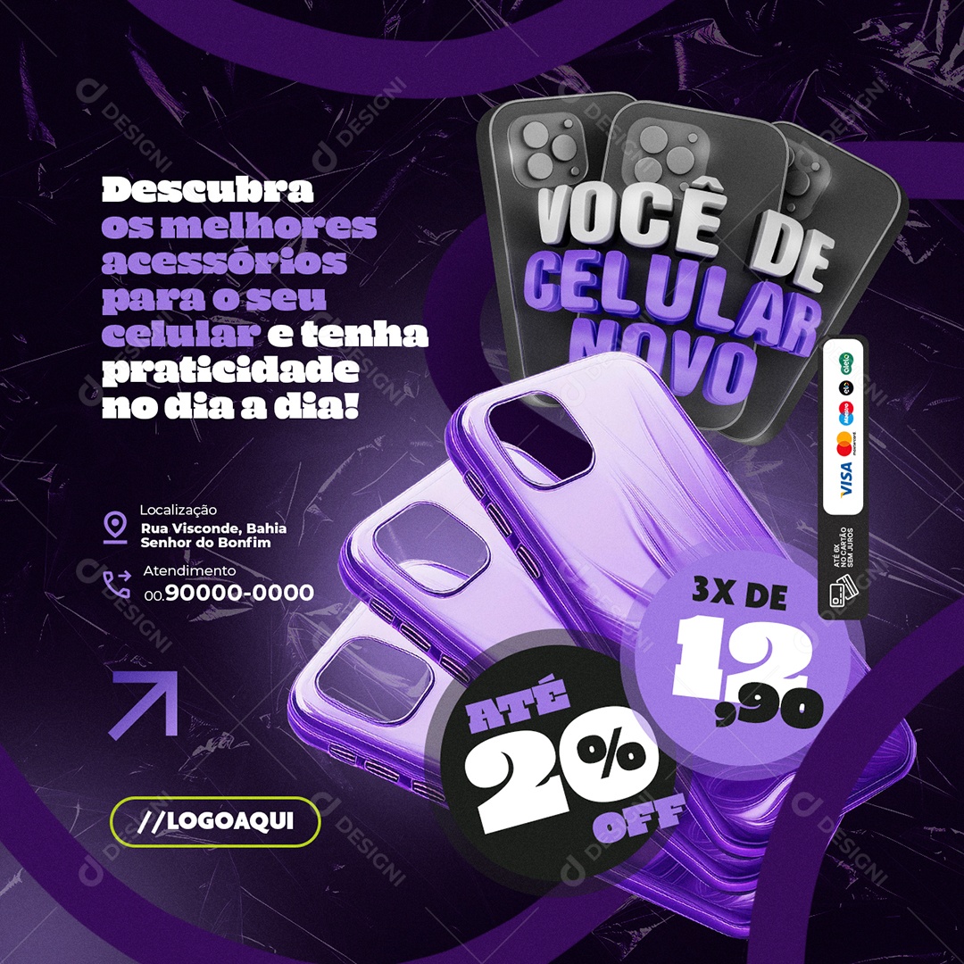 Você de Celular Novo Loja de Celulares Descubra Até 20% Off Social Media PSD Editável