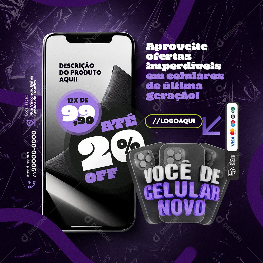Você de Celular Novo Loja de Celulares Aproveite Ofertas Social Media PSD Editável
