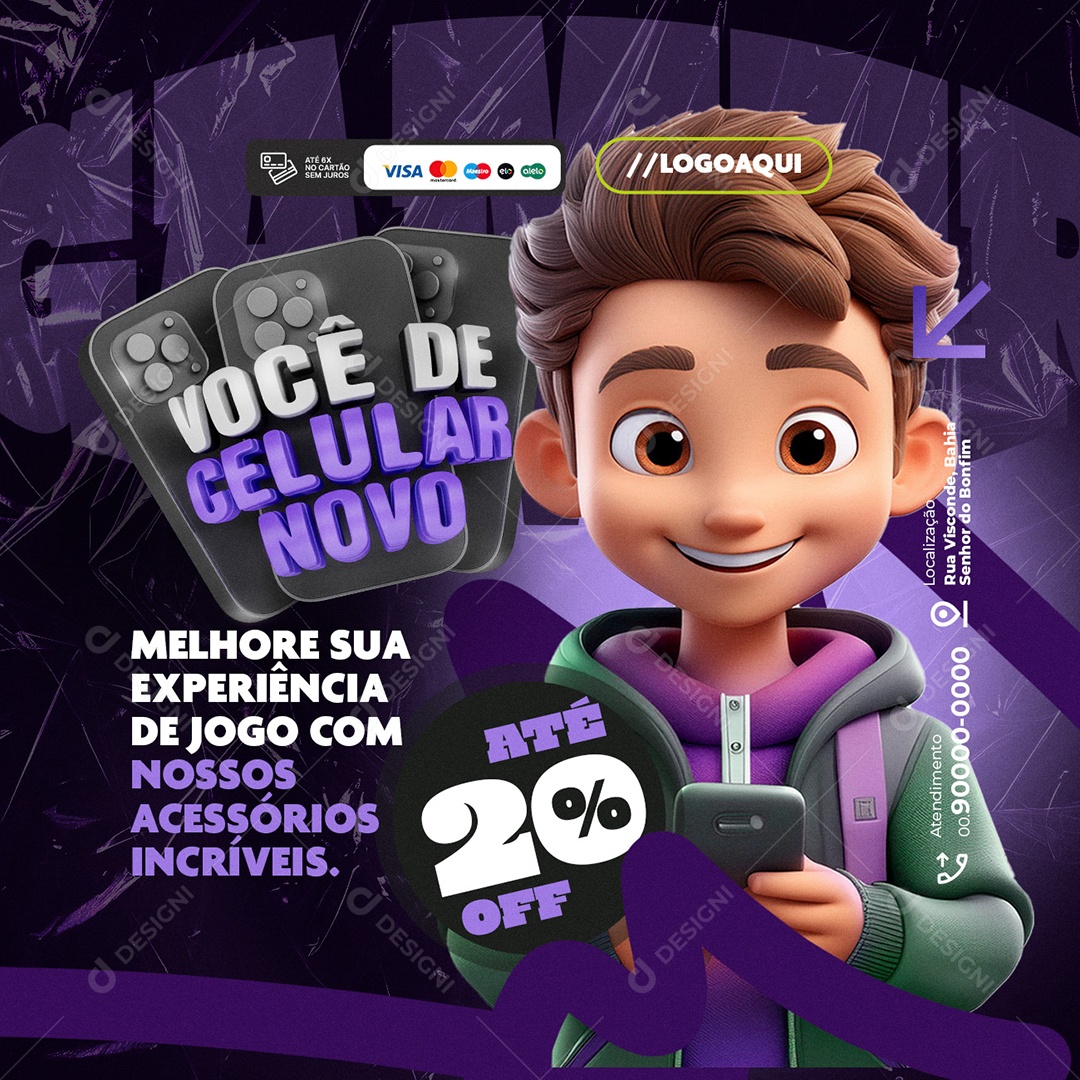 Você de Celular Novo Loja de Celulares Nossos Acessórios Social Media PSD Editável