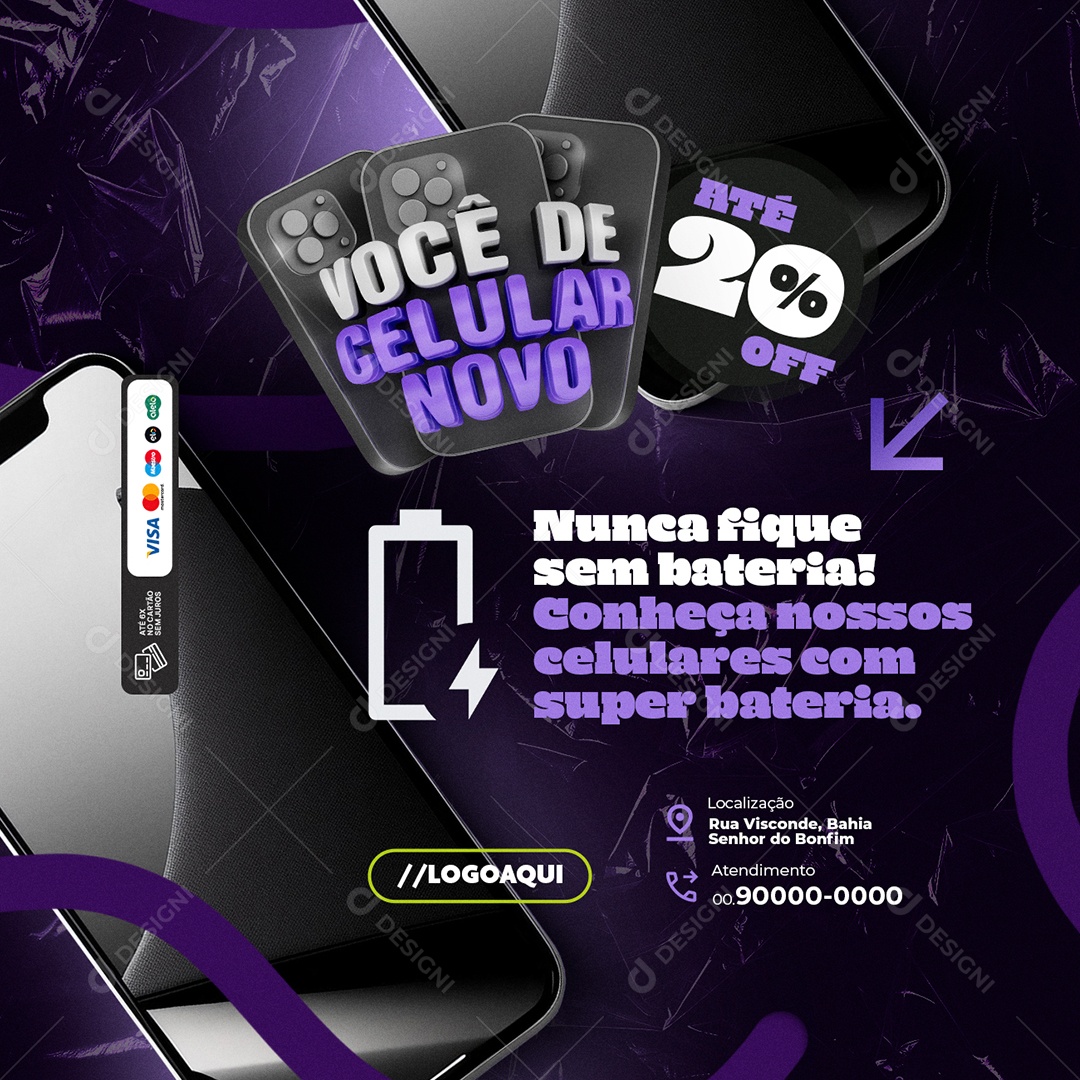 Você de Celular Novo Loja de Celulares Até 20% Off Social Media PSD Editável