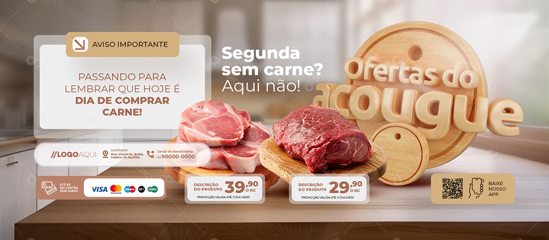Banner Ofertas do Açougue Segunda sem Carne Social Media PSD Editável