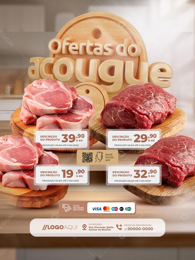 Ofertas do Açougue Encarte Carne Promoção Social Media PSD Editável