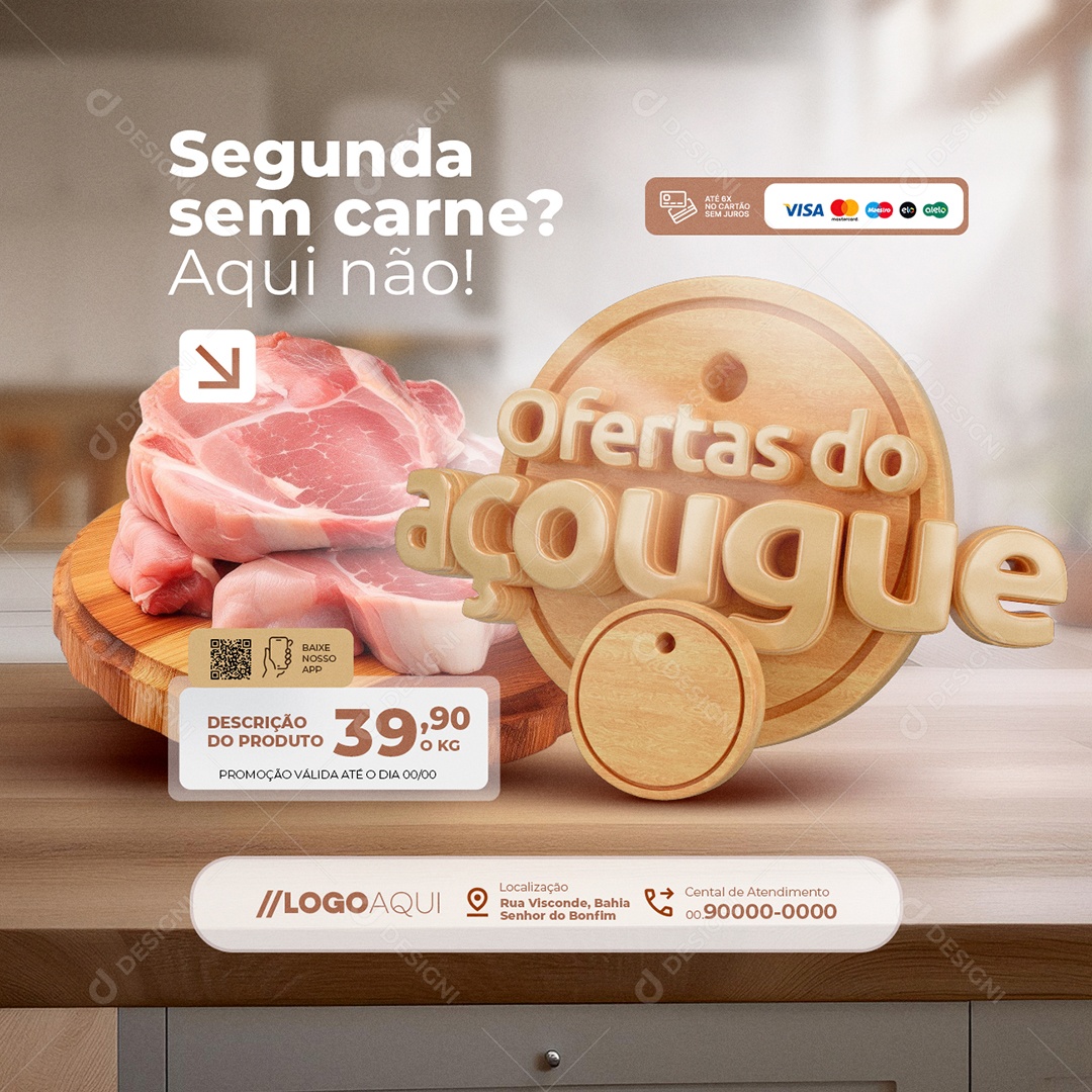 Ofertas do Açougue Segunda sem Carne Social Media PSD Editável