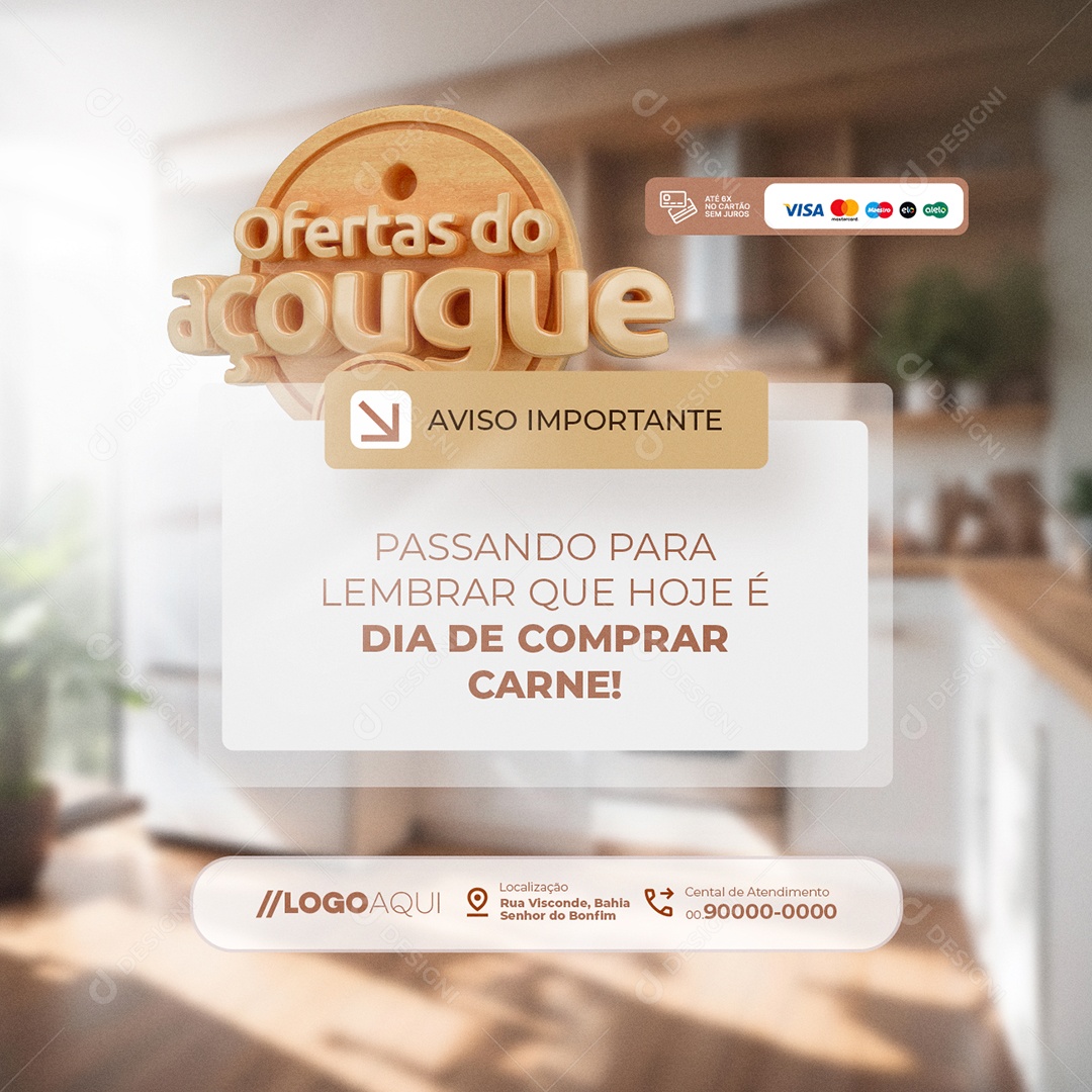 Ofertas do Açougue Aviso Importante Social Media PSD Editável