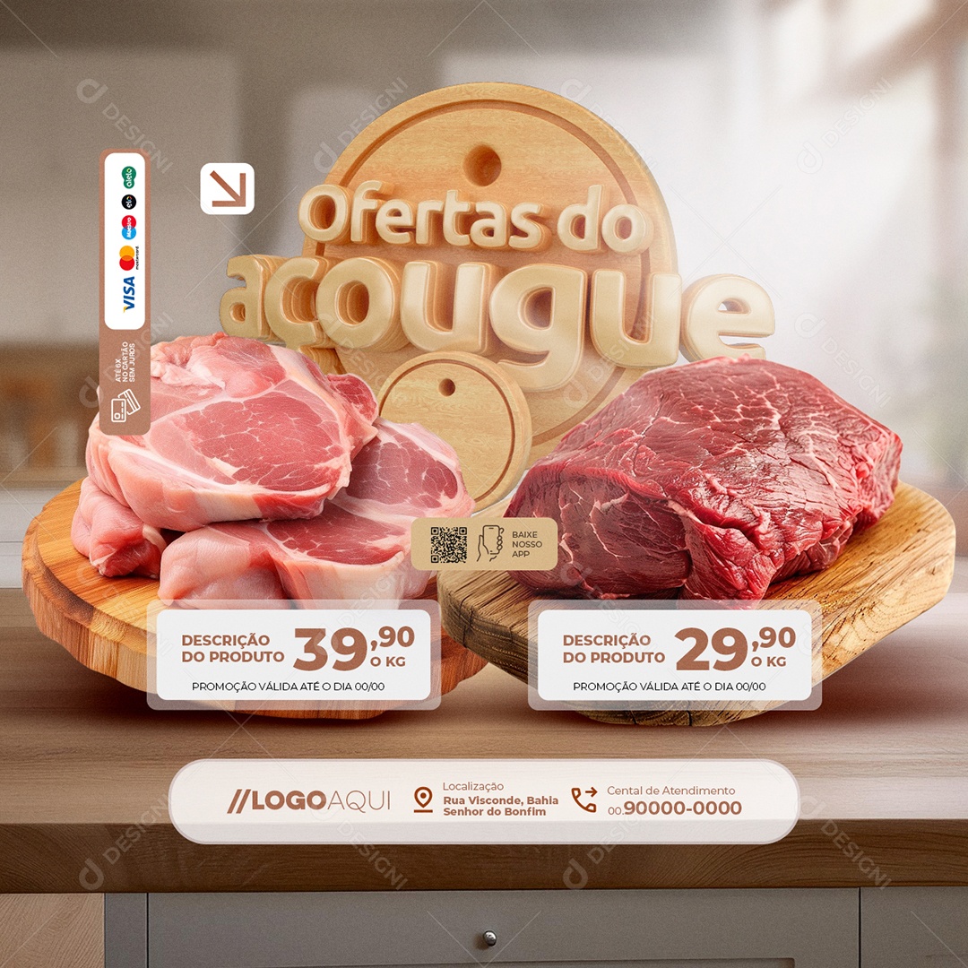 Ofertas do Açougue Carne Promoção Social Media PSD Editável