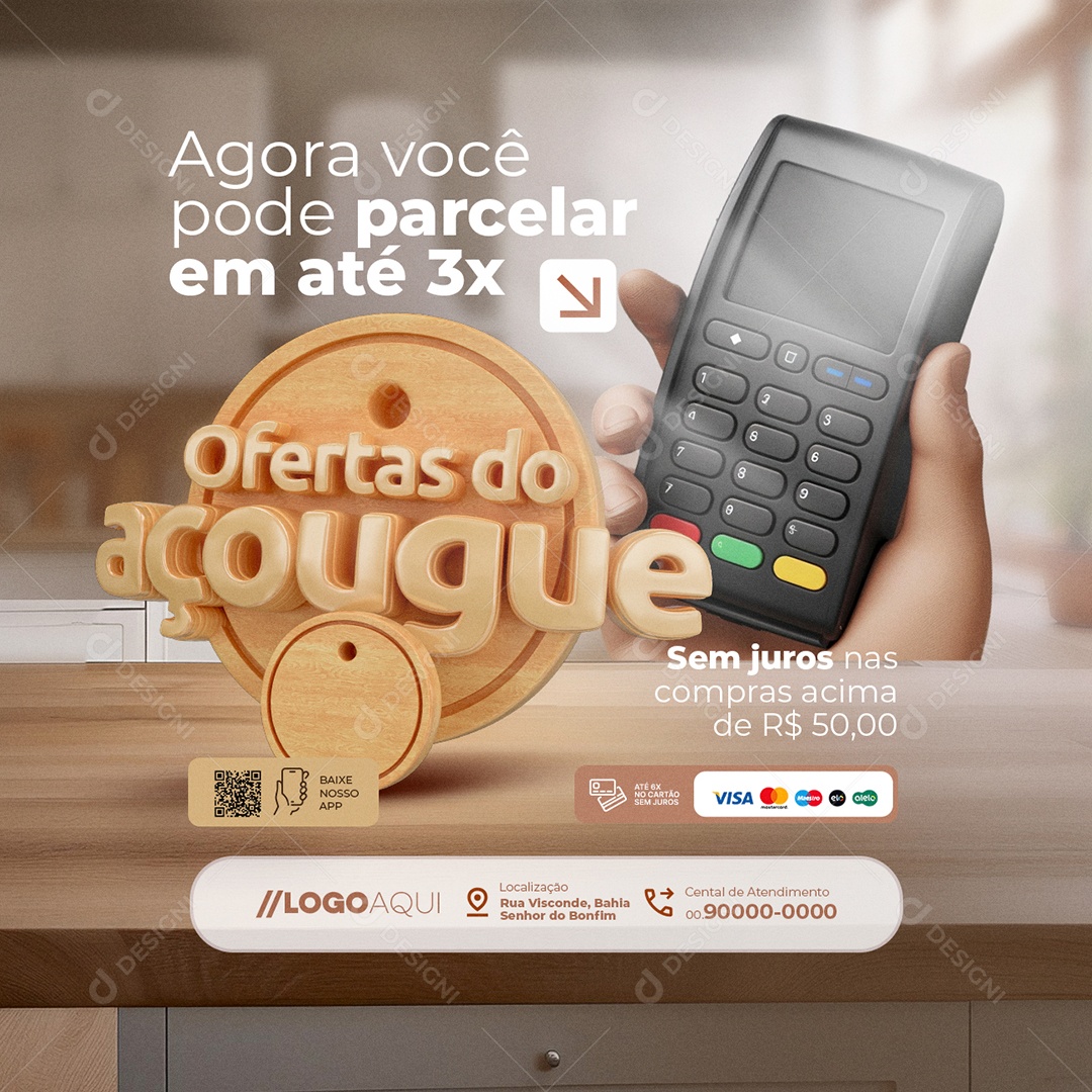 Ofertas do Açougue Agora Você Pode Parcelar Social Media PSD Editável