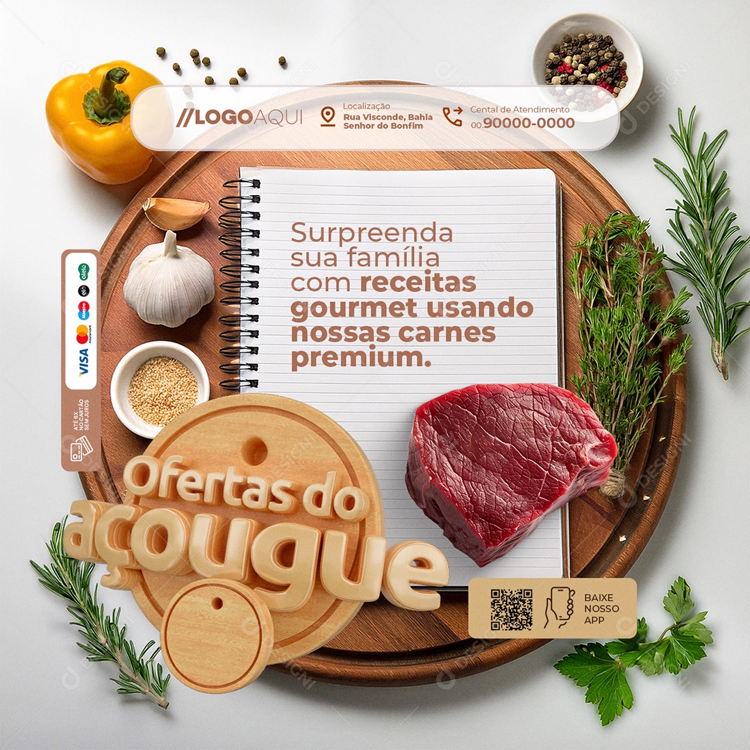 Ofertas do Açougue Surpreenda sua Família Social Media PSD Editável