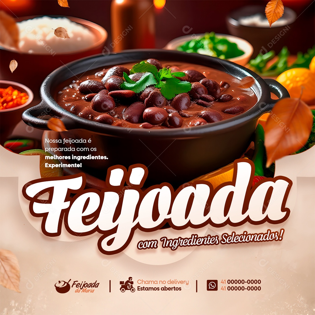 Feijoada com Ingredientes Selecionadas Social Media PSD Editável