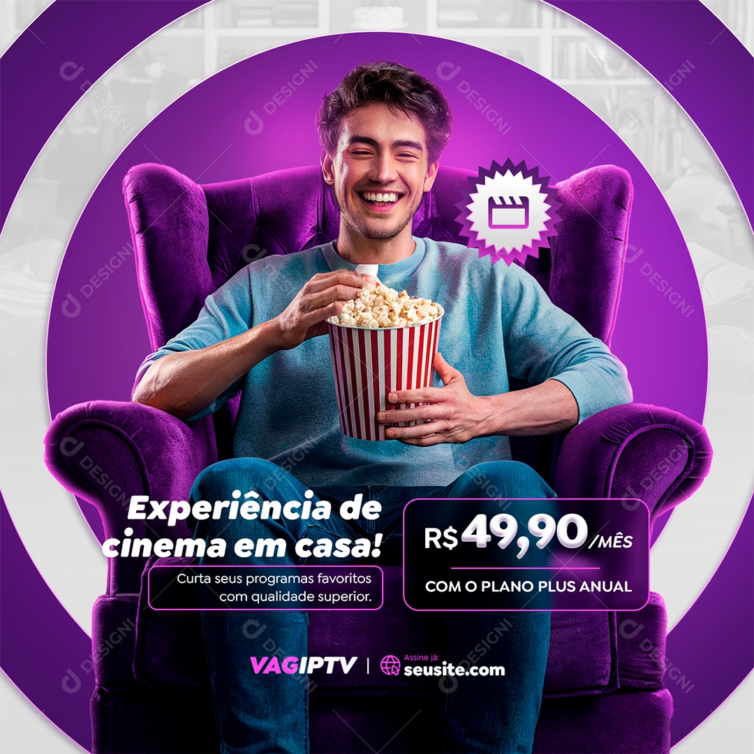IPTV Experiência de Cinema em Casa Social Media PSD Editável