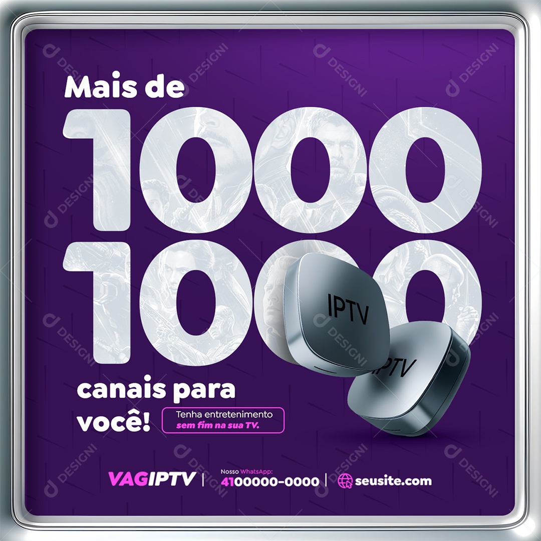 IPTV Mais de 1000 Canais Social Media PSD Editável