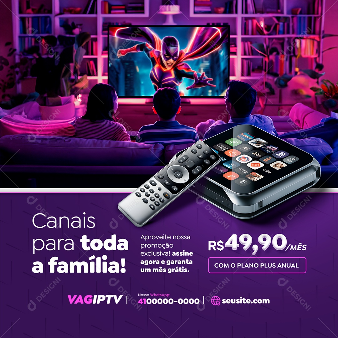 IPTV Canais para Toda a Família Social Media PSD Editável