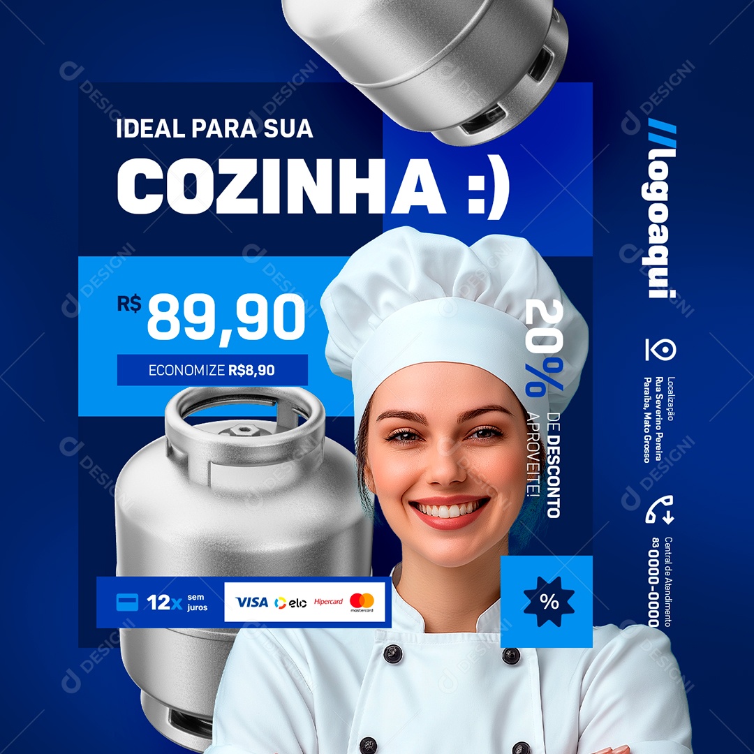 Distribuidora de Gás e Água Ideal para Sua Cozinha Social Media PSD Editável