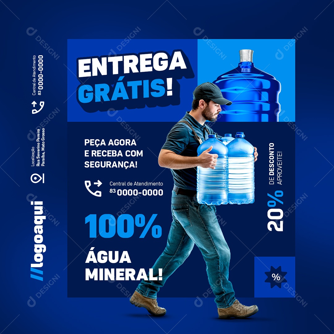 Distribuidora de Gás e Água Entrega Grátis Social Media PSD Editável