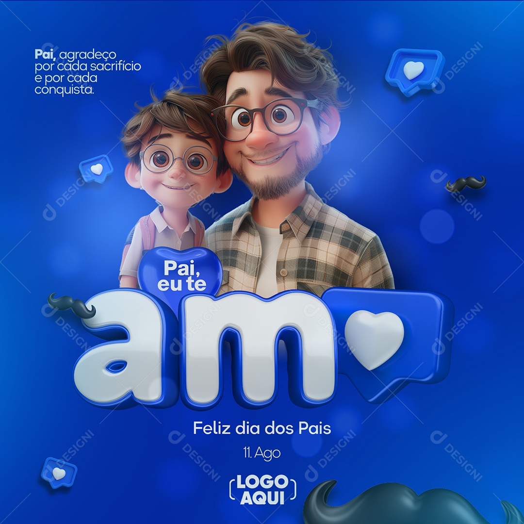 Feliz Dia dos Pais Pai eu te Amo Social Media PSD Editável