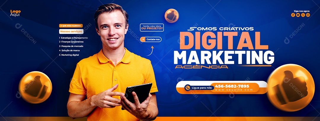 Banner Marketing Digital Estratégias e Planejamentos Social Media PSD Editável