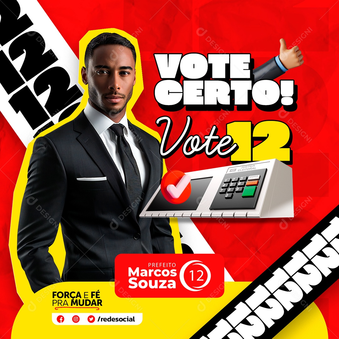 Política Vote Certo Vote 12 Social Media PSD Editável