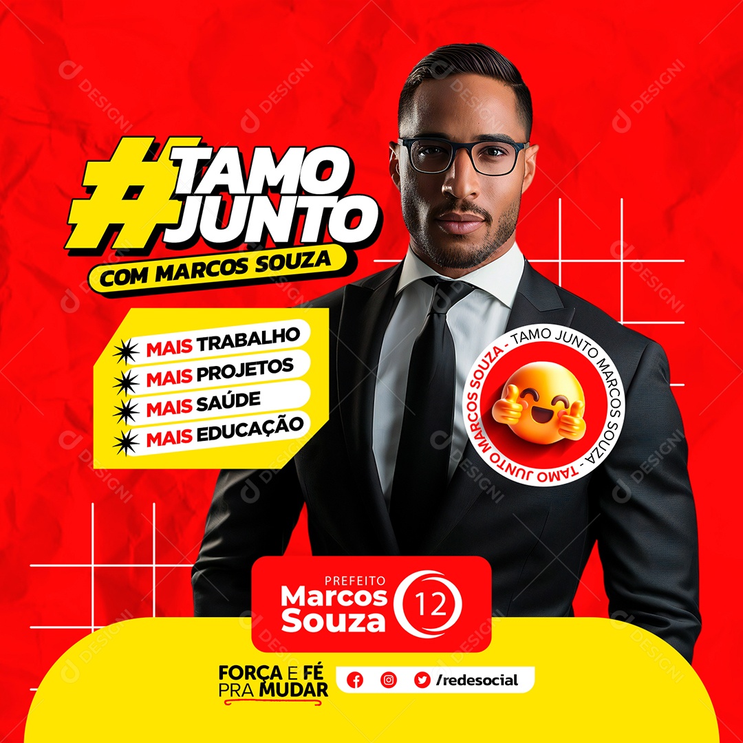 Política Tamo Junto Prefeito Marcos Souza Social Media PSD Editável