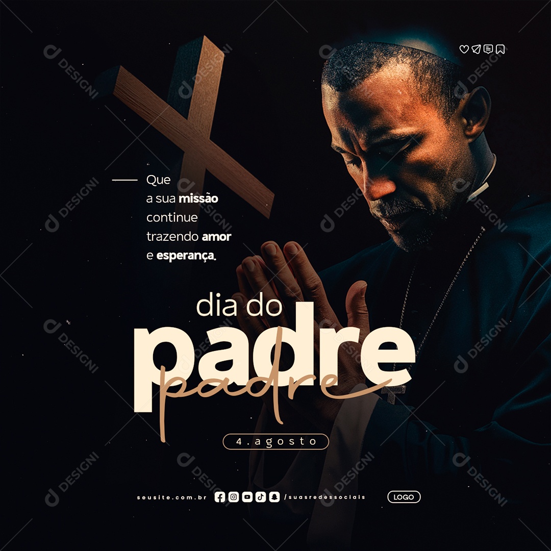 Dia do Padre 4 de Agosto Social Media PSD Editável
