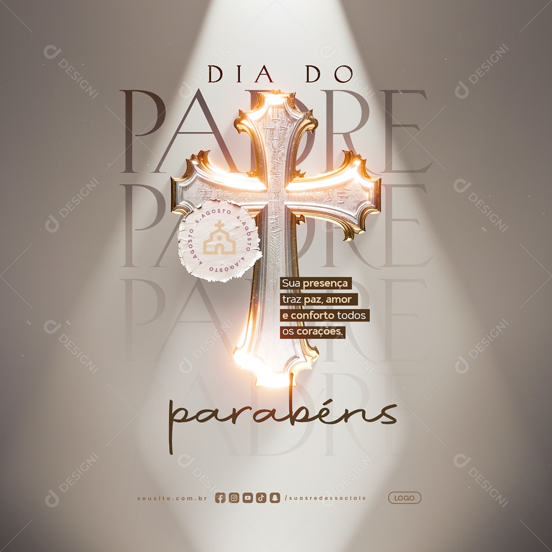 Dia do Padre 4 de Agosto Parabéns Social Media PSD Editável