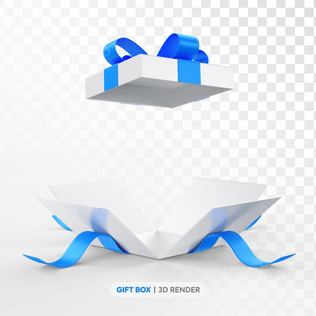 Caixa de Presente Elemento 3D Branco e Azul para Composição PSD