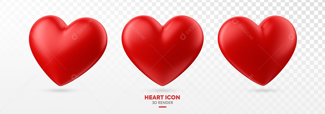 Corações Vermelhos Elemento 3D para Composição PSD