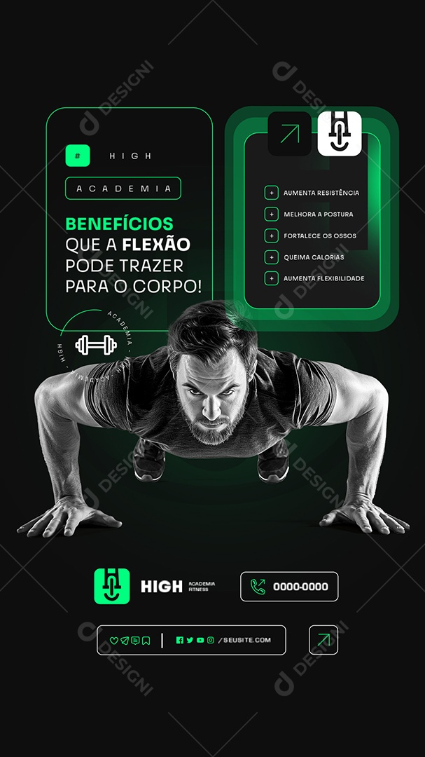Story Academia Benefícios que a Flexão pode Trazer para o Corpo Social Mídia PSD Editável