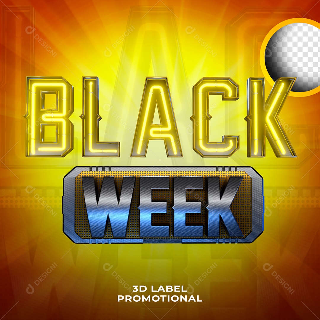 Black Week Selo 3D Amarelo para Composição PSD