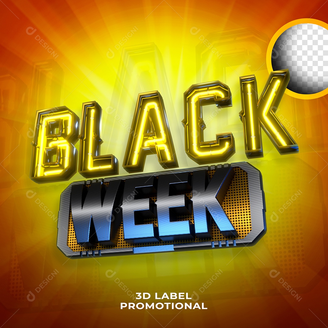 Black Week Selo 3D Amarelo e Preto para Composição PSD