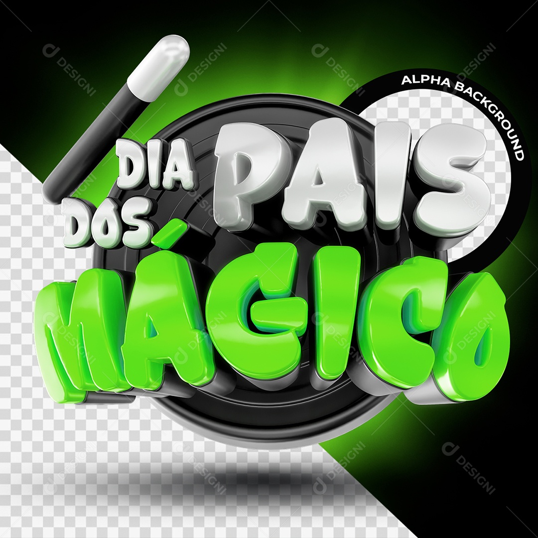 Dia dos Pais Mágico Selo 3D Branco e Verde para Composição PSD