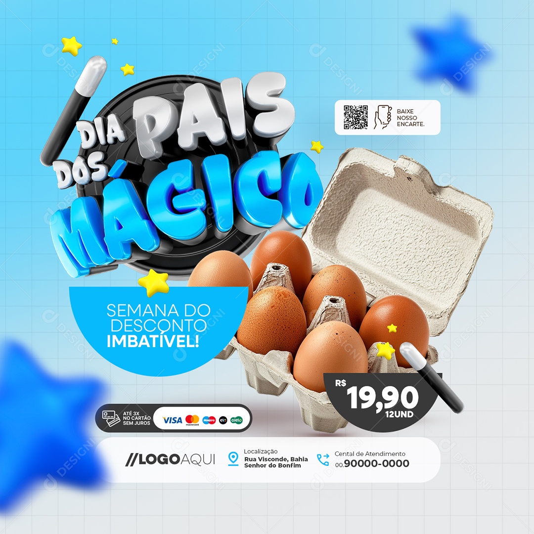 Dia dos Pais Mágico Supermercado Ovos Social Media PSD Editável