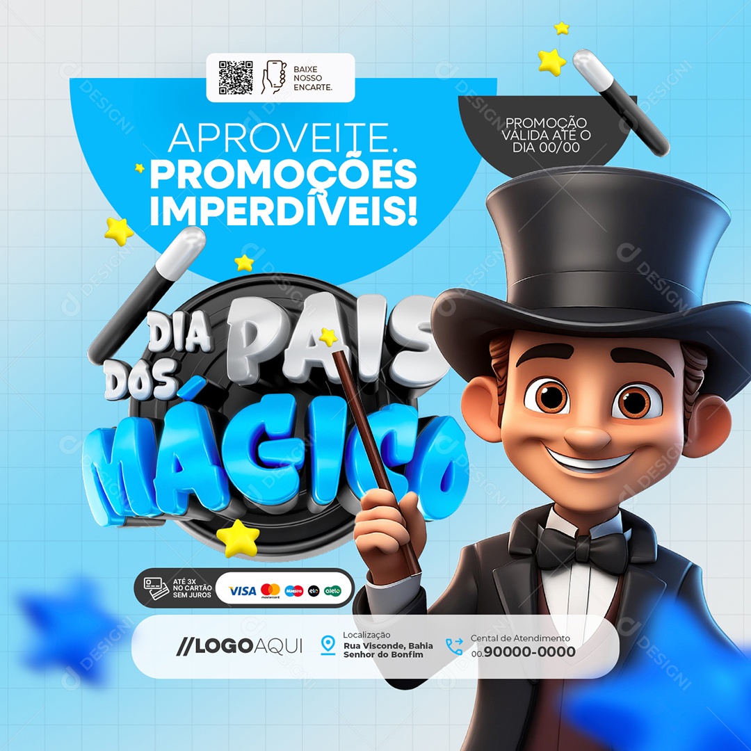 Dia dos Pais Mágico Supermercado Promoção Social Media PSD Editável