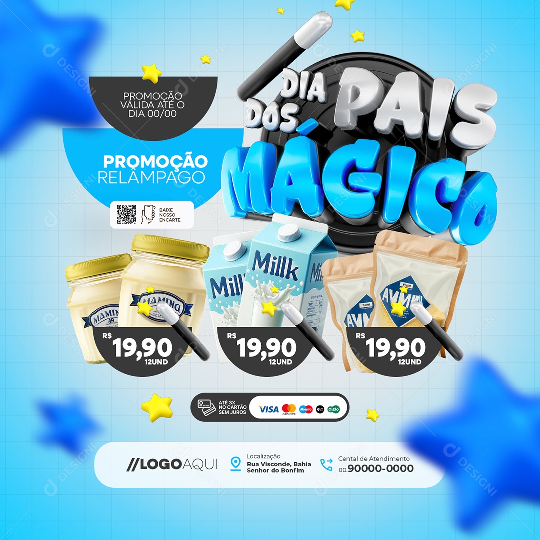Dia dos Pais Mágico Supermercado Maionese Leite Social Media PSD Editável