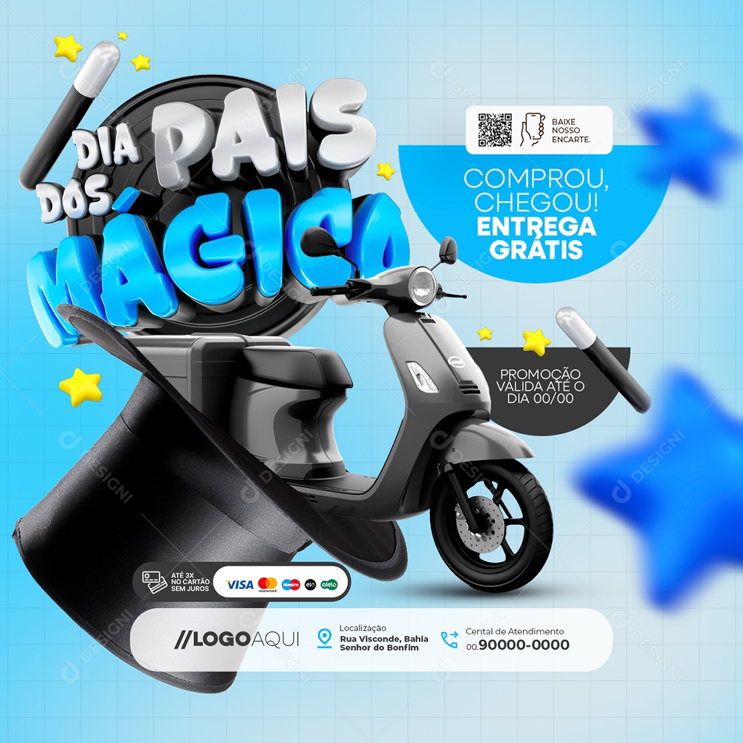 Dia dos Pais Mágico Supermercado Comprou Chegou Social Media PSD Editável