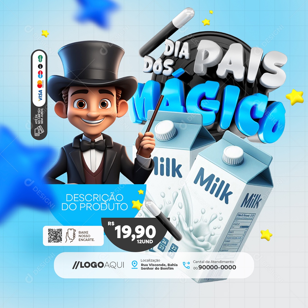 Dia dos Pais Mágico Supermercado Leite Social Media PSD Editável