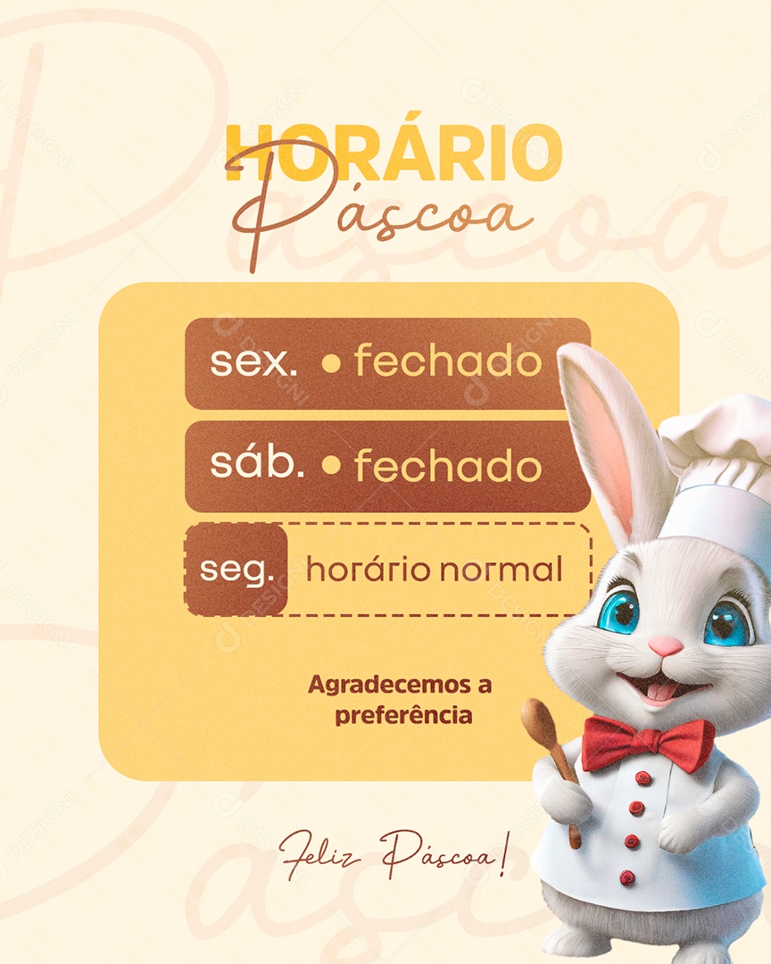Feliz Pascoa Horário de Funcionamento Social Media PSD Editável