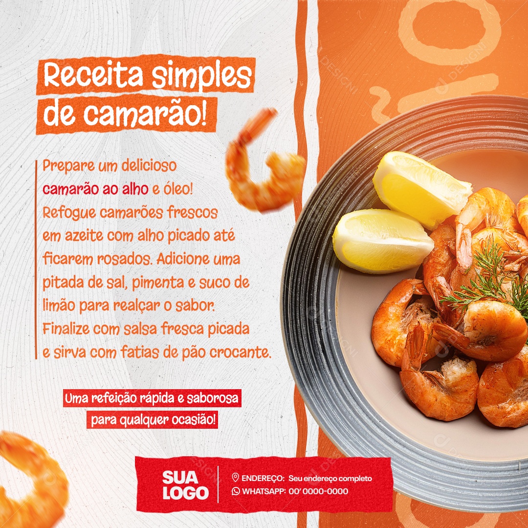 Receitas Simples de Camarão Social Media PSD Editável