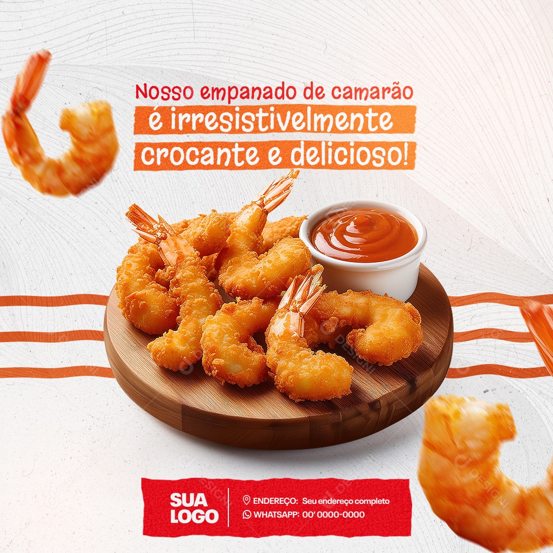 Nosso Empanado de Camarão é Irresistivelmente Croncate Social Media PSD Editável