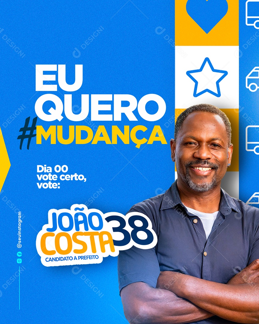 Eu Quero Mudança Candidato João Costa Social Media PSD Editável