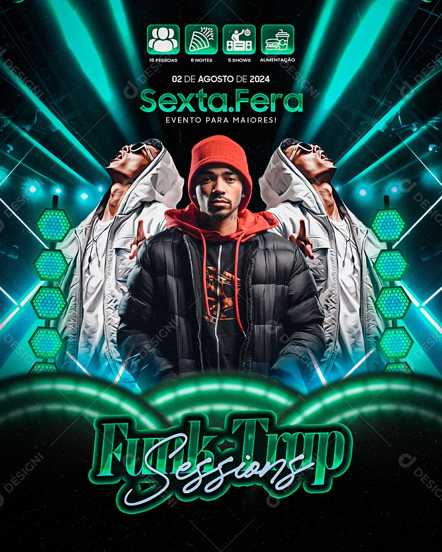 Flyer Funk Trap Sessions Social Media PSD Editável