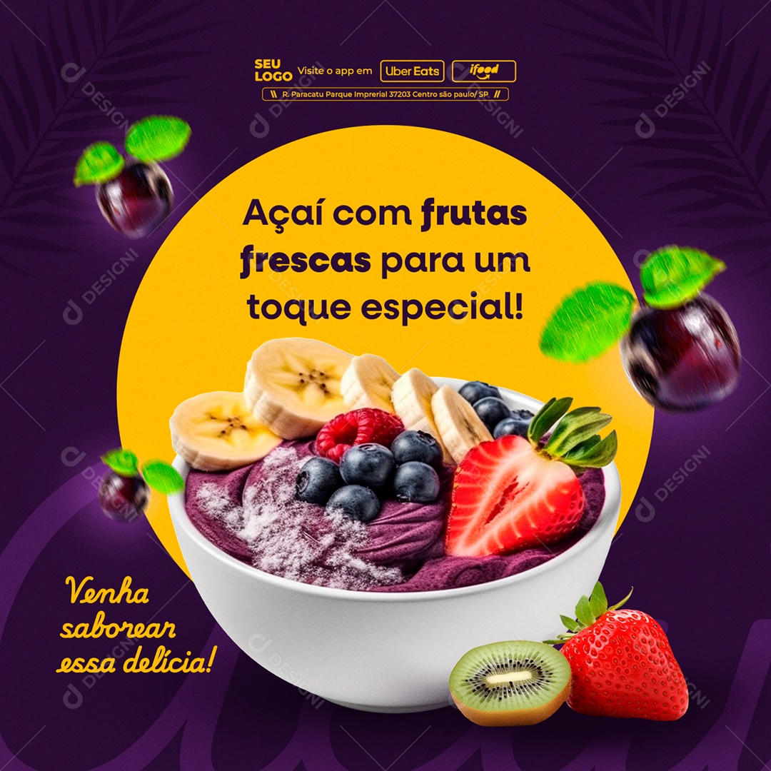 Açaiteria Açaí com Frutas Social Media PSD Editável